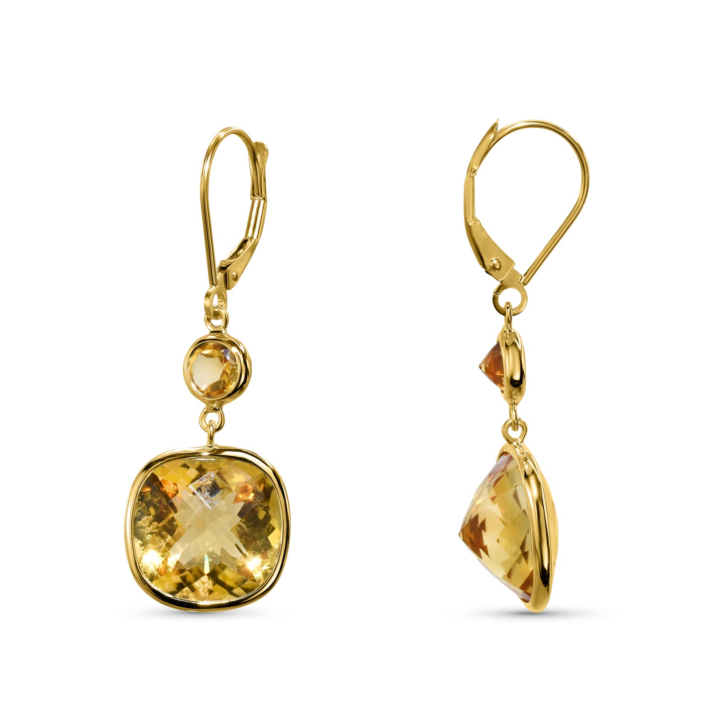 14k Citrine Cushion Dangle Leverback Earring