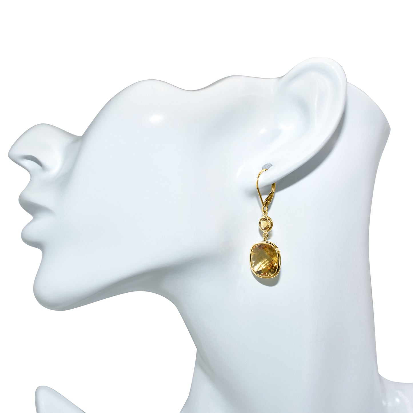 14k Citrine Cushion Dangle Leverback Earring