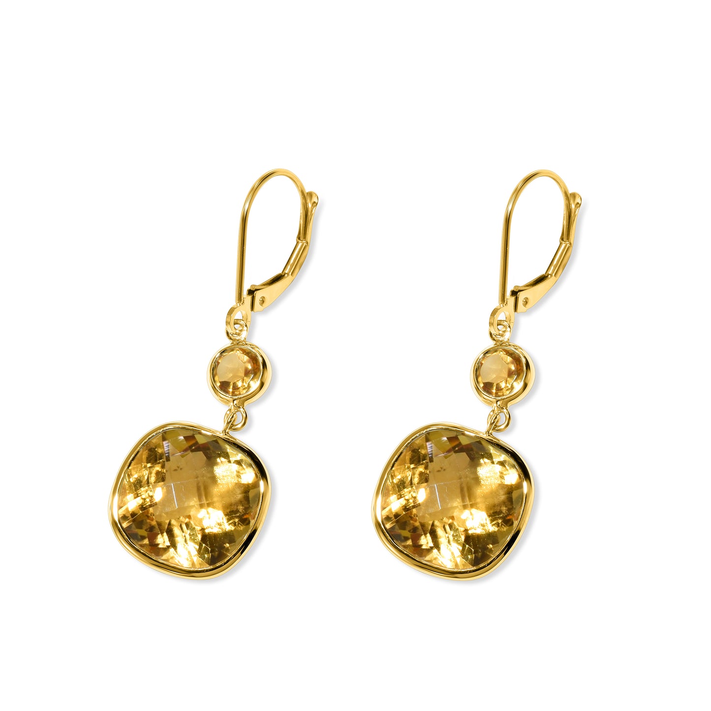 14k Citrine Cushion Dangle Leverback Earring