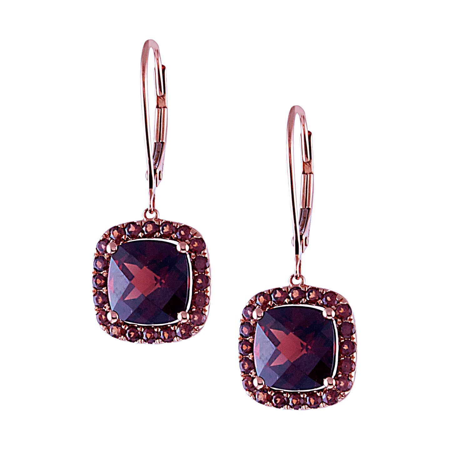 14k Garnet Cushion Dangle Leverback Earring