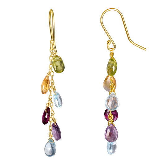 14k Peridot, Citrine, Blue Topaz, Garnet, and Amethyst Hook Dangle Earring