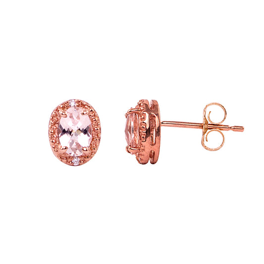 14k Rose Morganite Diamond Oval Post Earring