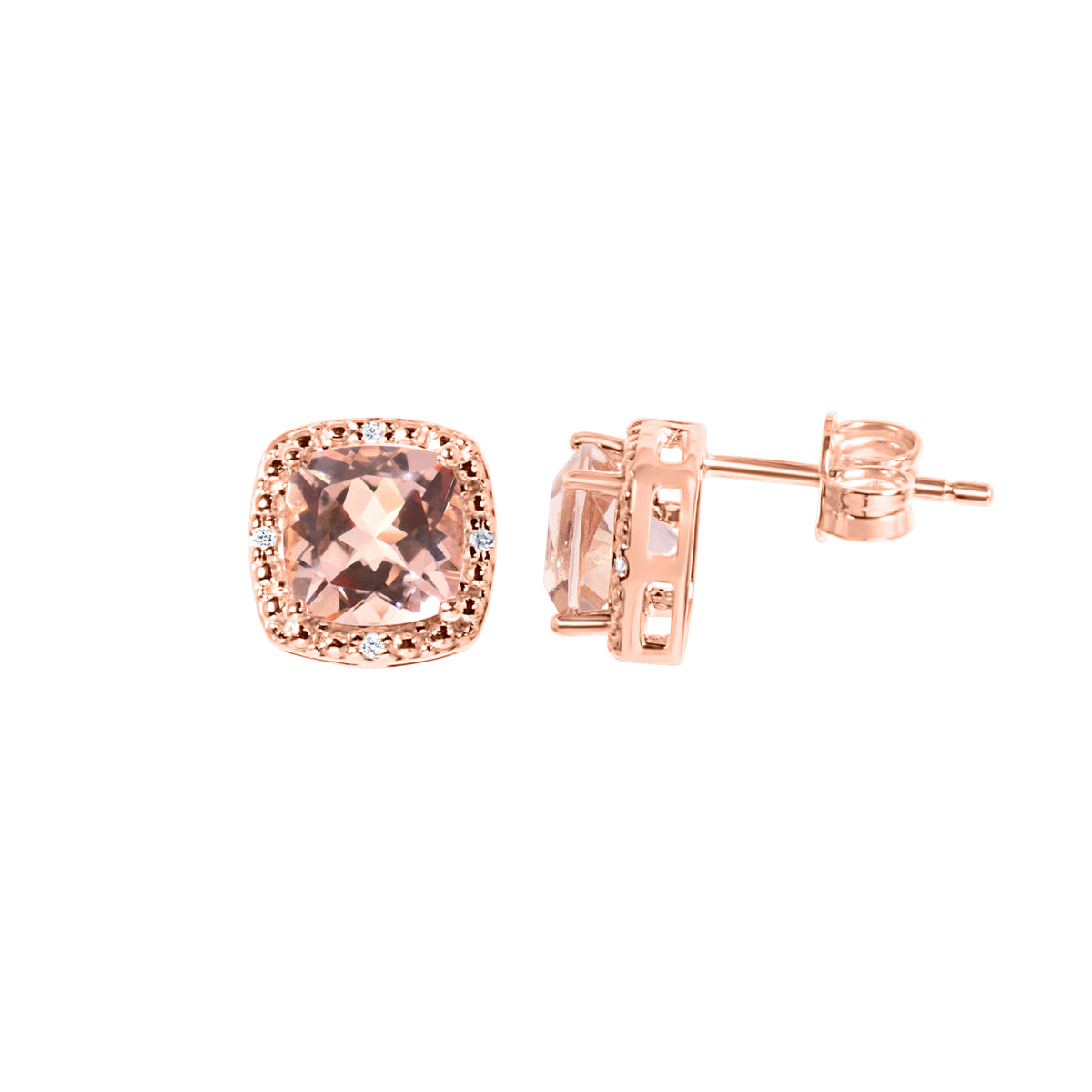 14k Rose Morganite Diamond Square Post Earring