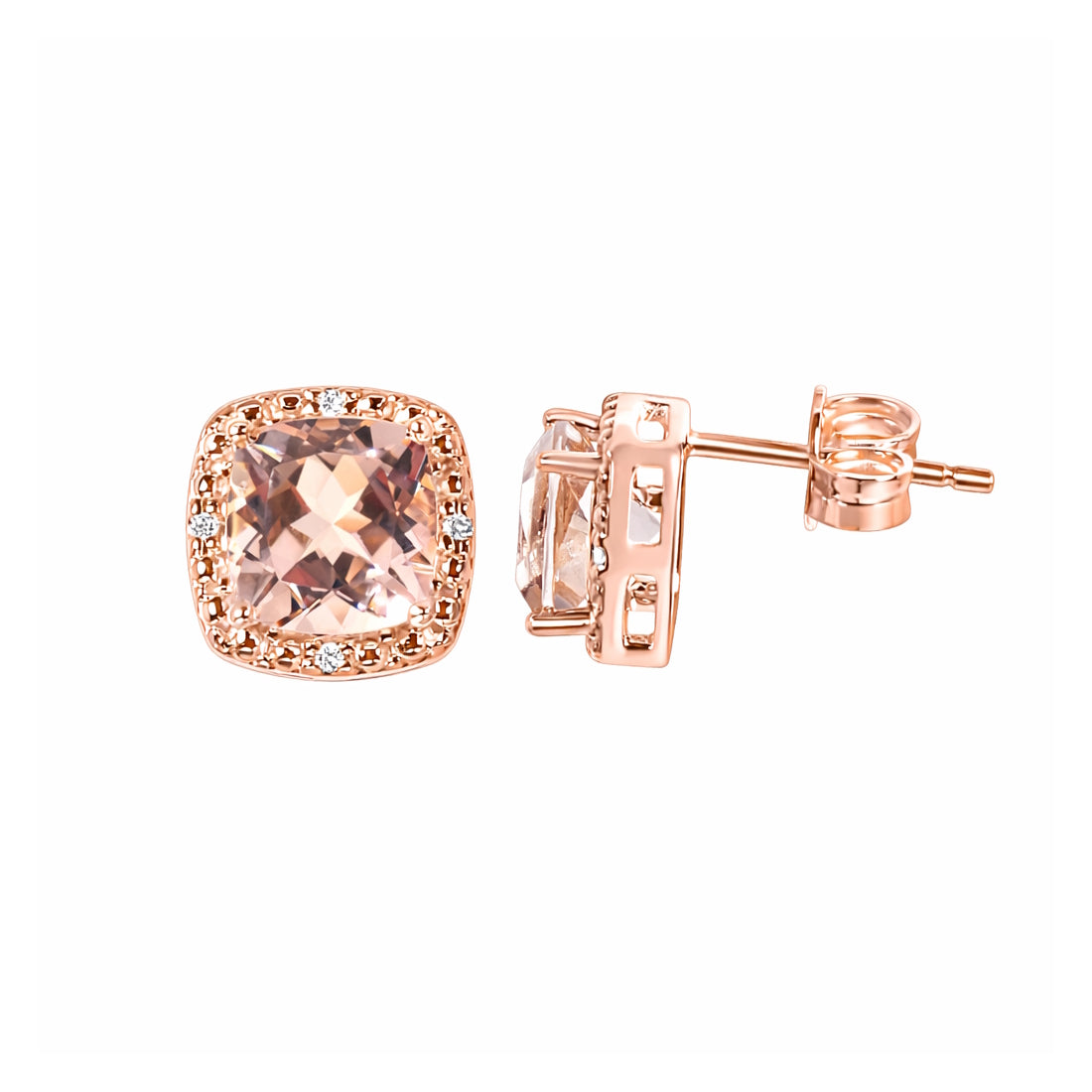 14k Rose Morganite Diamond Square Post Earring