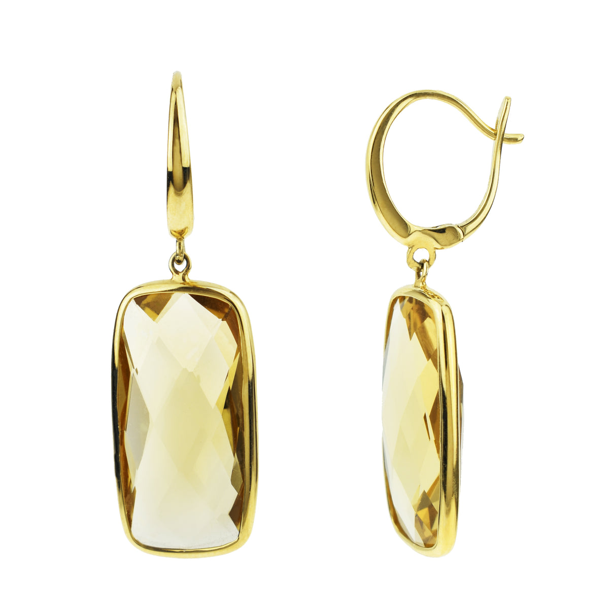 14k Citrine Rectangle Bezel Leverback Earring