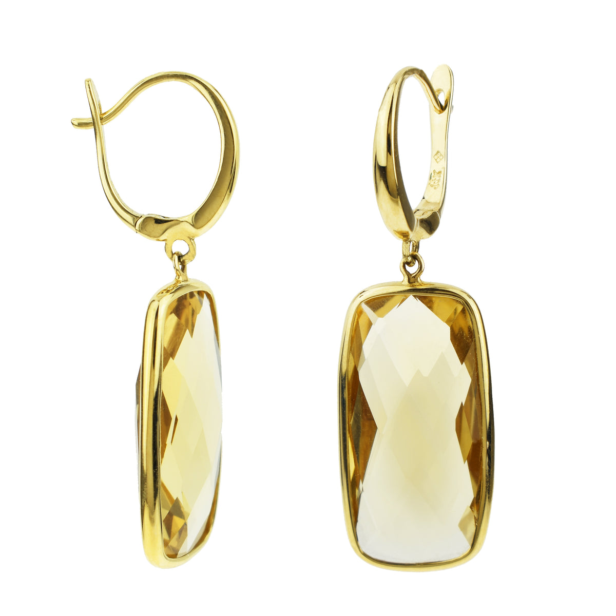14k Citrine Rectangle Bezel Leverback Earring