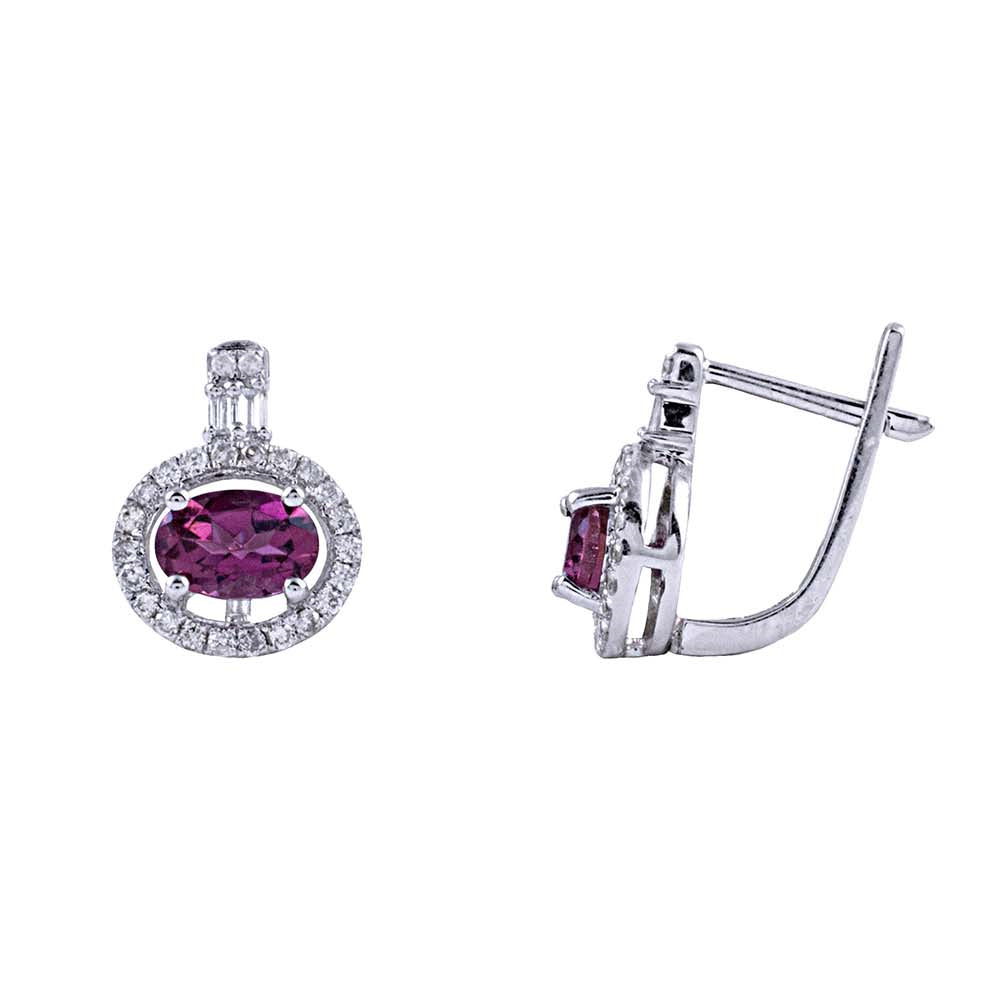 14k White Gold Pink Tourmaline Diamond English Lock Earring