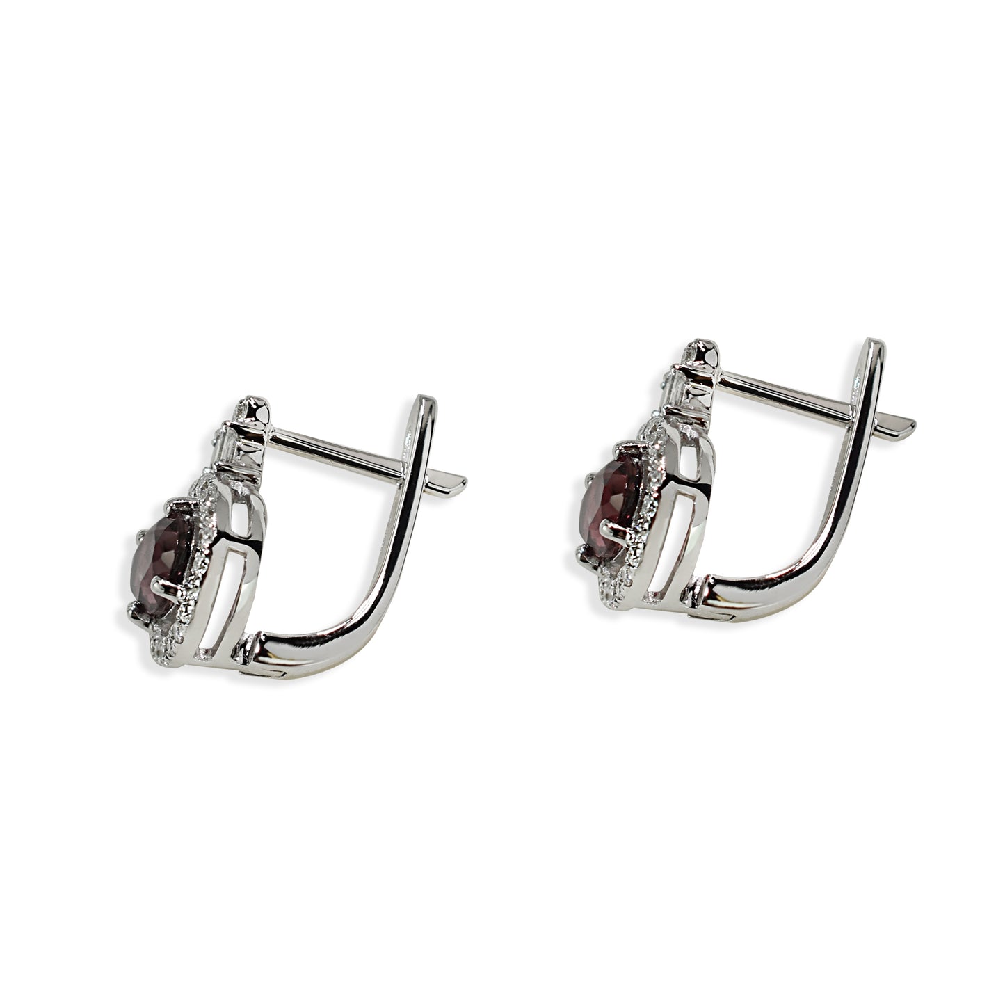 14k White Gold Pink Tourmaline Diamond English Lock Earring