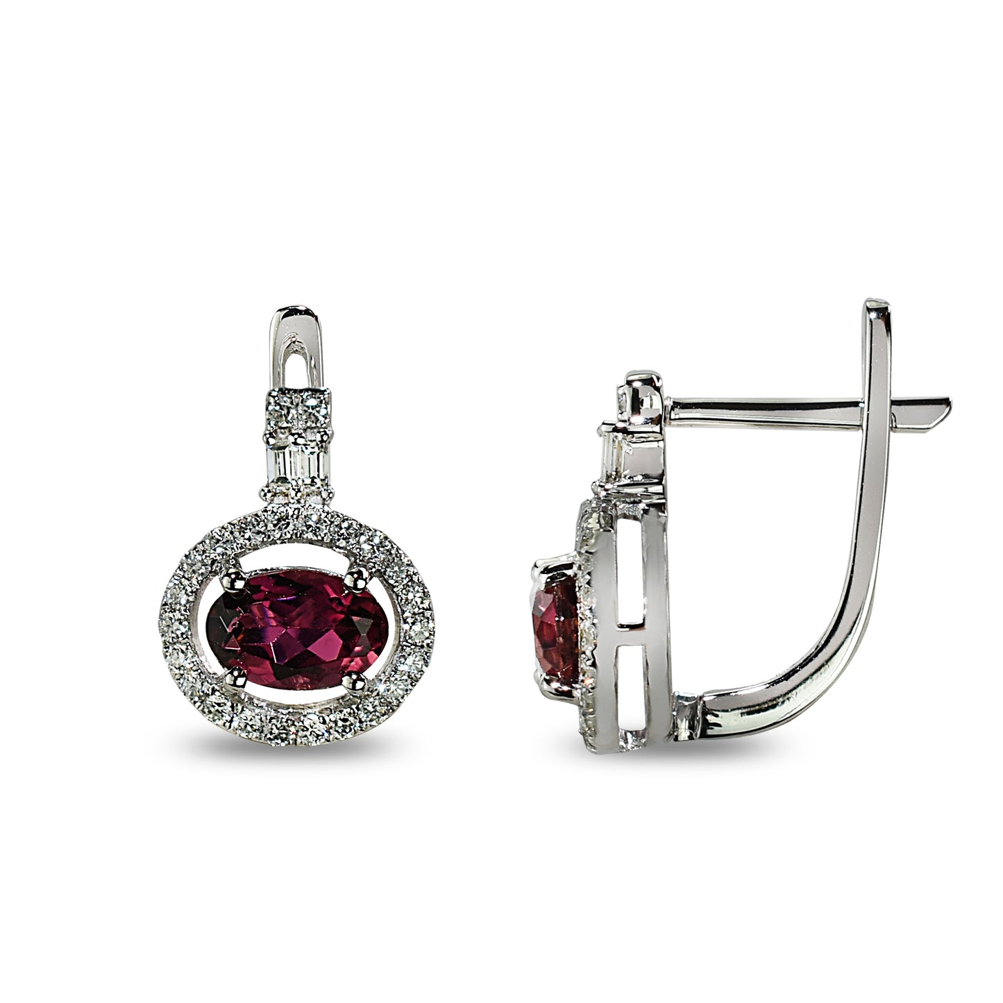 14k White Gold Pink Tourmaline Diamond English Lock Earring