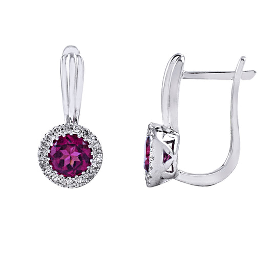 14k Pink Tourmaline Diamond Hoop Earring