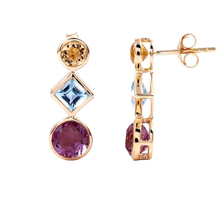 14k Citrine, Blue Topaz, and Amethyst Post Earring freeshipping - Jewelmak Shop