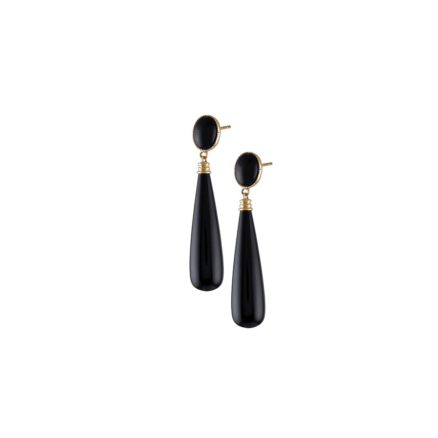 14k Black Onyx Cabochon Post Dangle Earrings