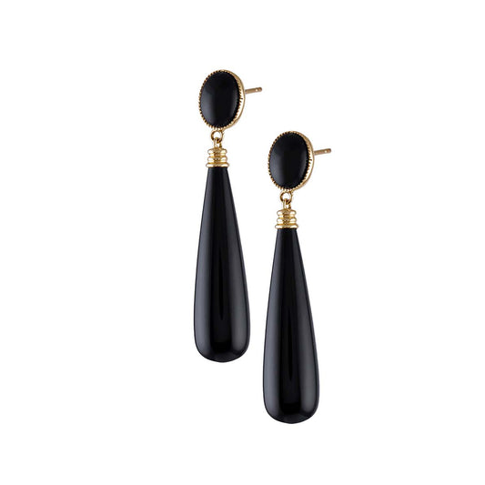 14k Black Onyx Cabochon Post Dangle Earrings