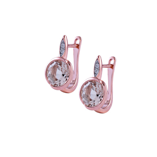 14k Rose Gold Morganite Diamond Earring