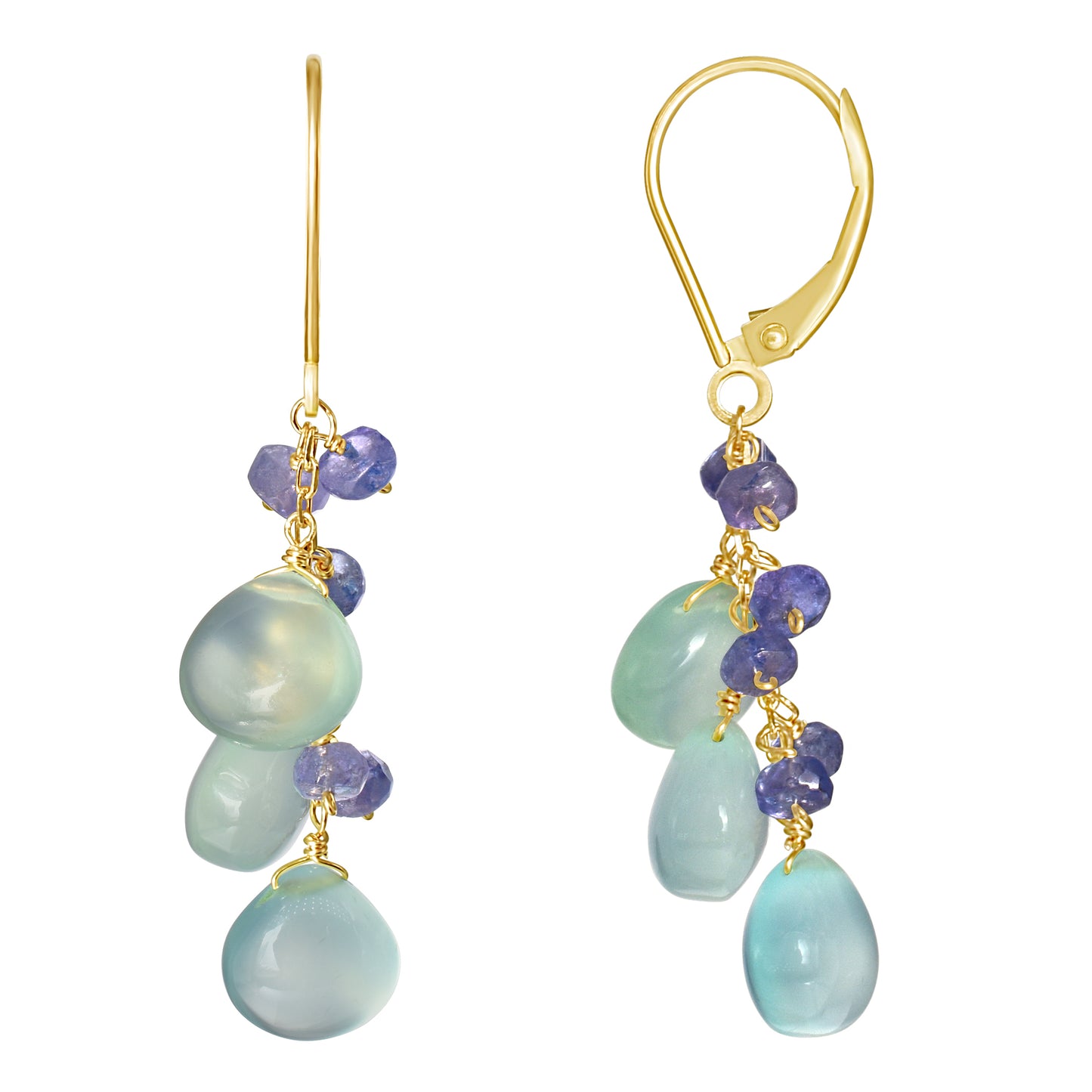 14k Tanzanite and Chalcedony Leverback Earring