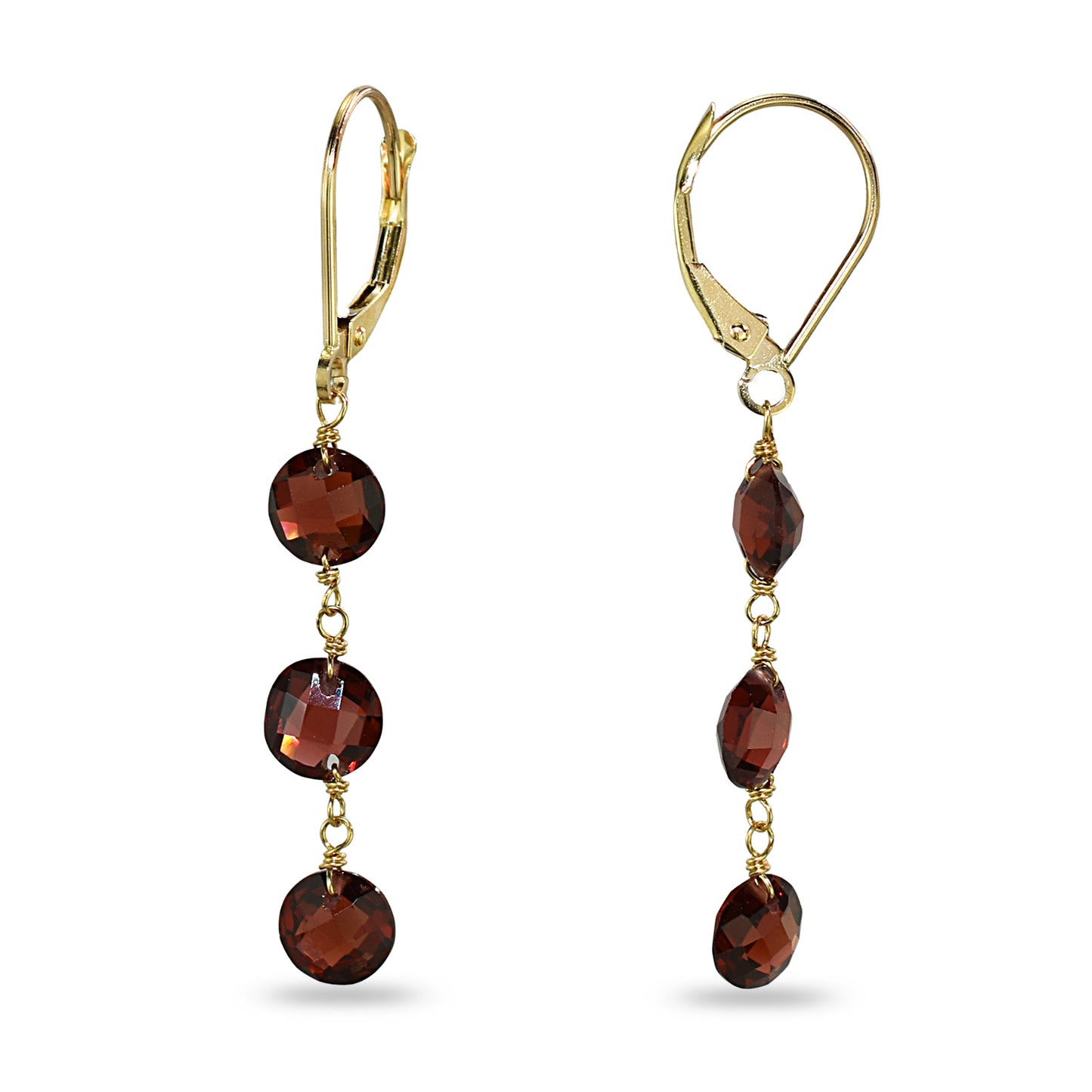 14k Garnet Coin 3 Link Leverback Earring