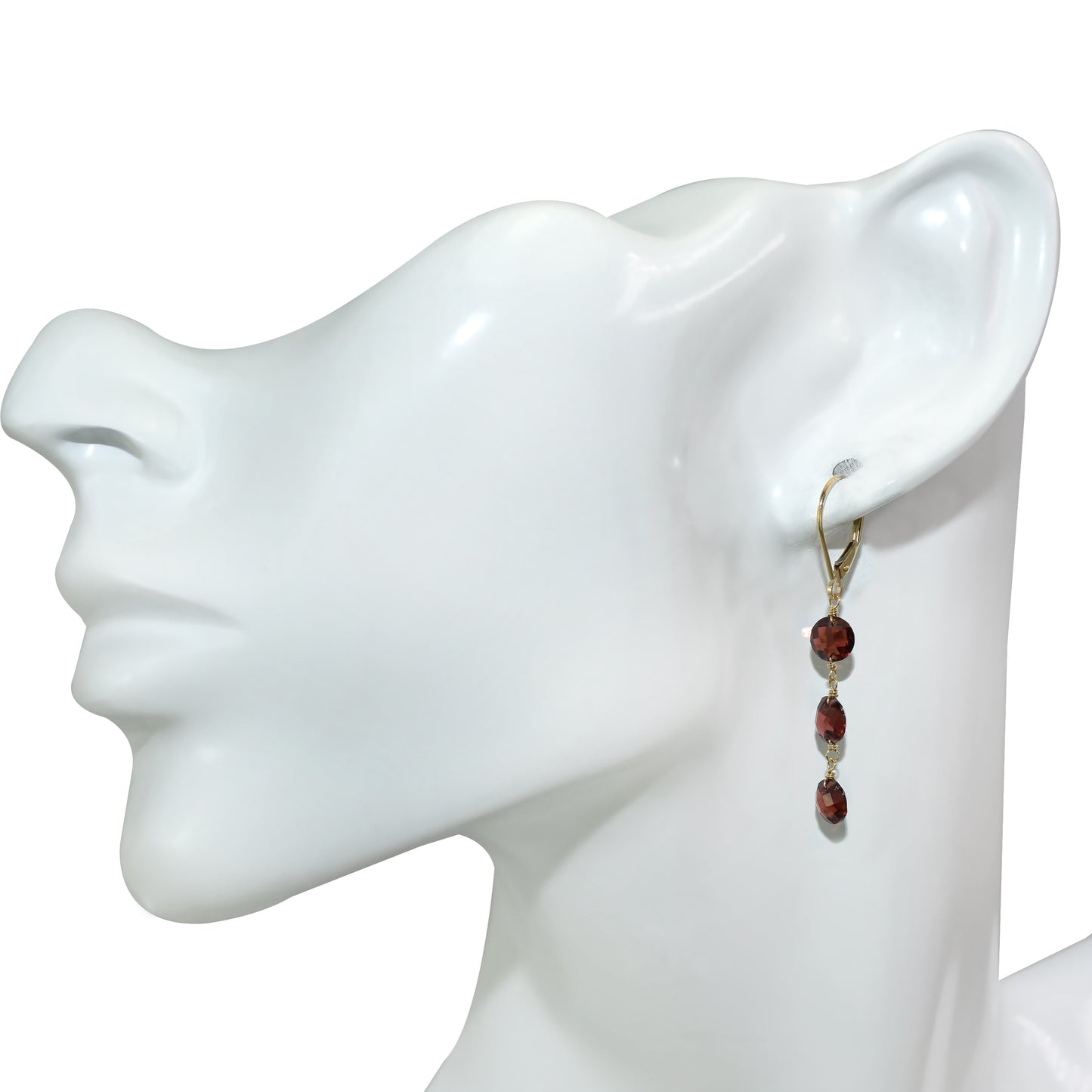 14k Garnet Coin 3 Link Leverback Earring