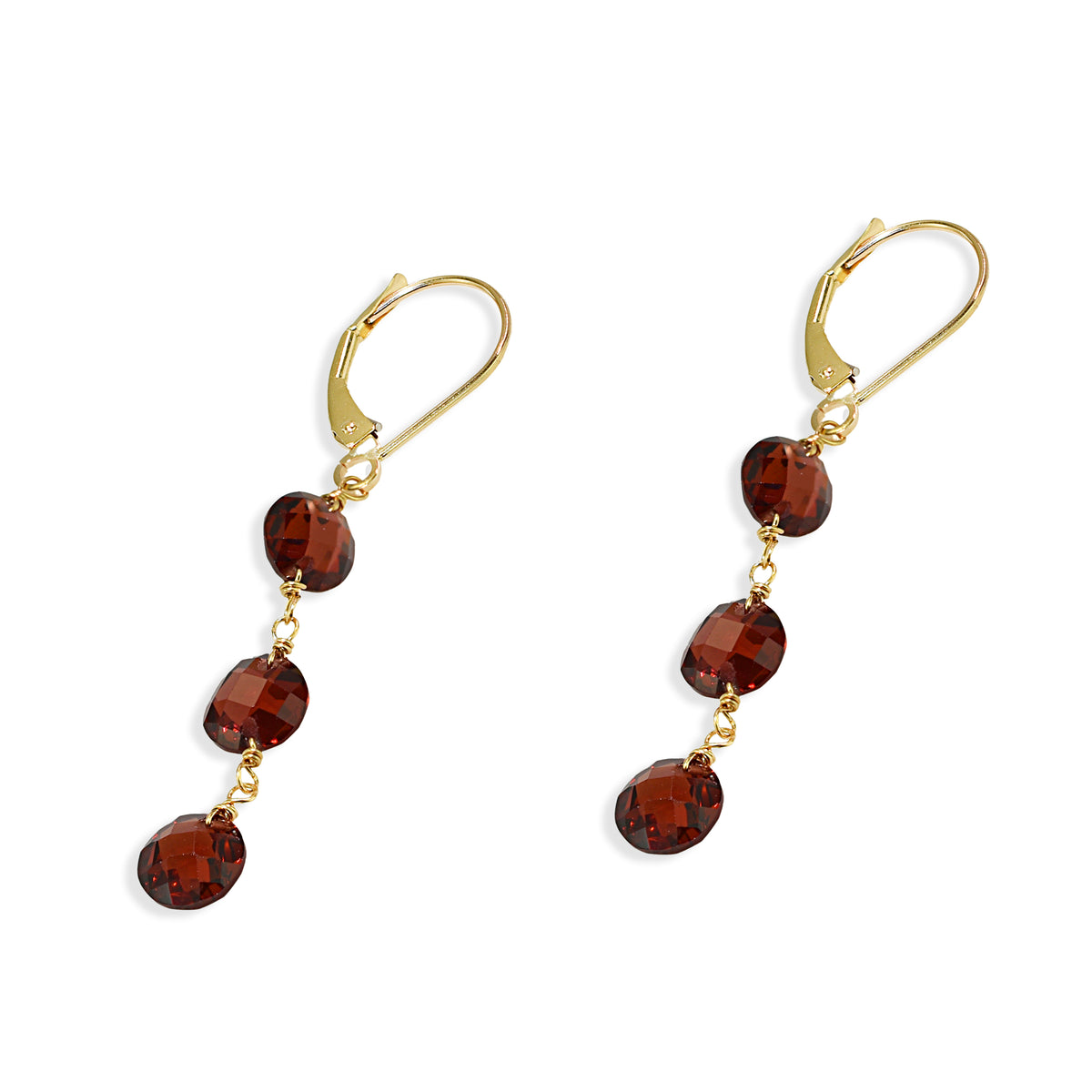 14k Garnet Coin 3 Link Leverback Earring