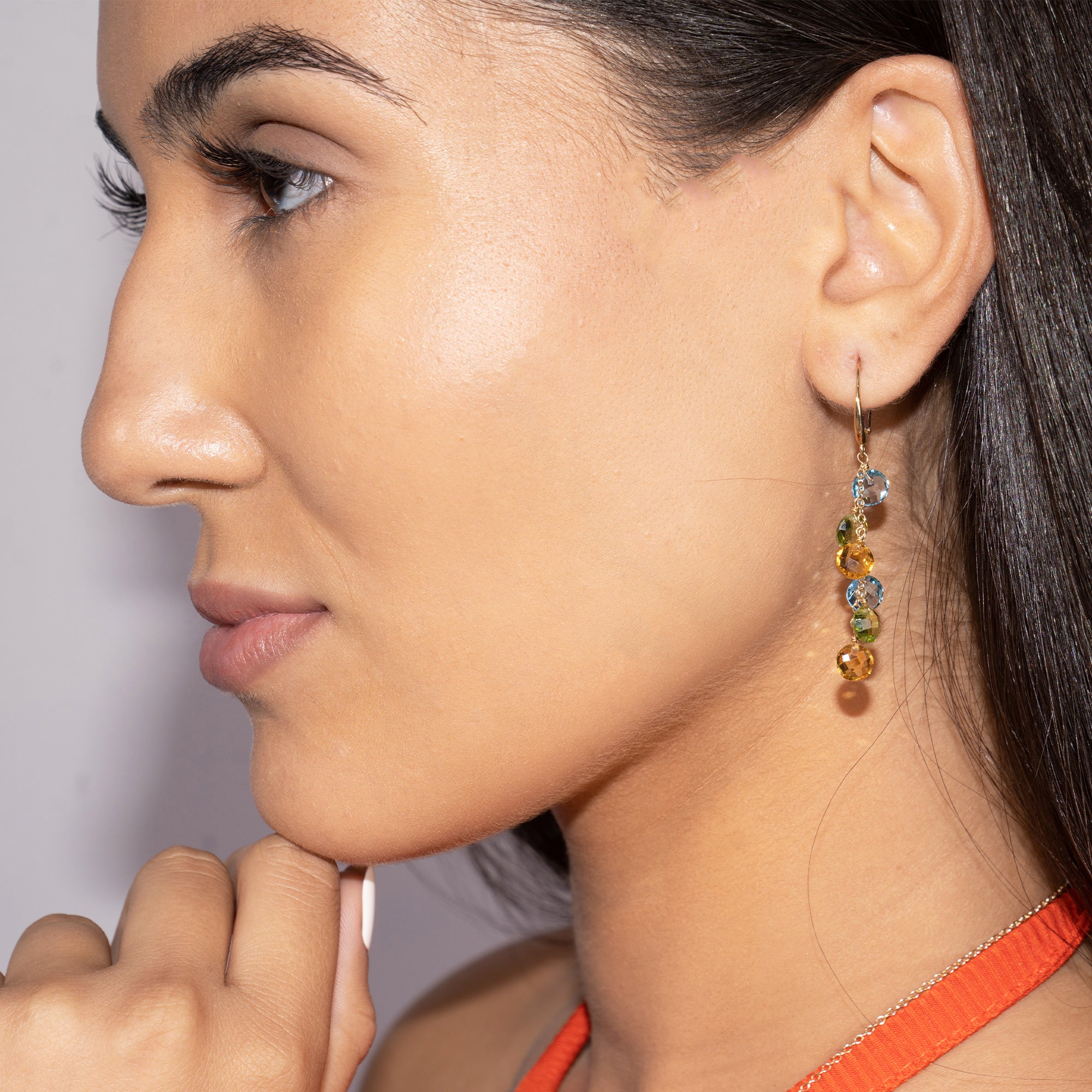 14k Multi Gemstone Coin Leverback Earring