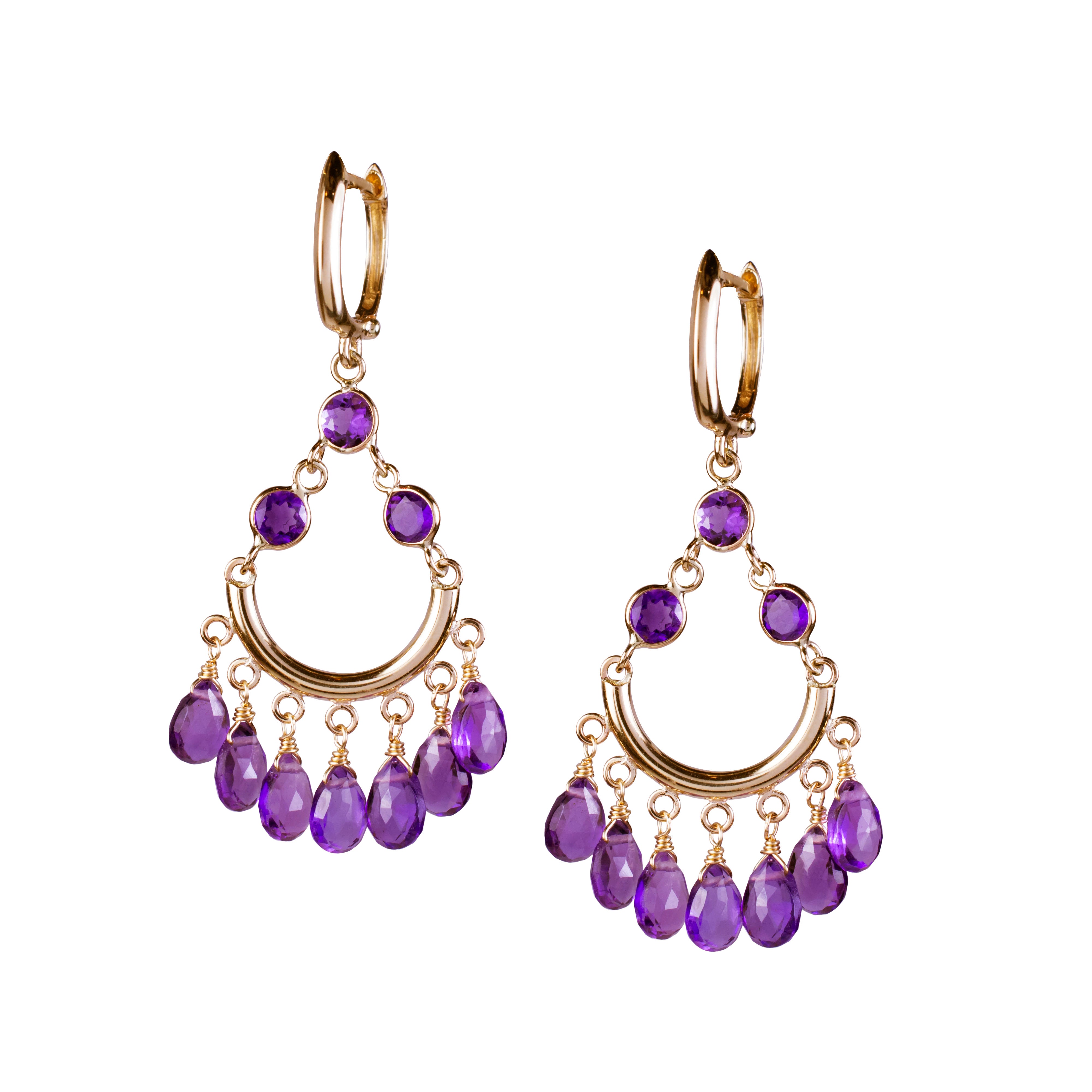 14k Amethyst Chandelier Hoop Earring