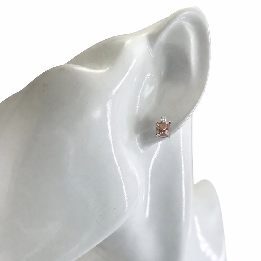 14kw Morganite VS Diamond Square Stud Post Earring