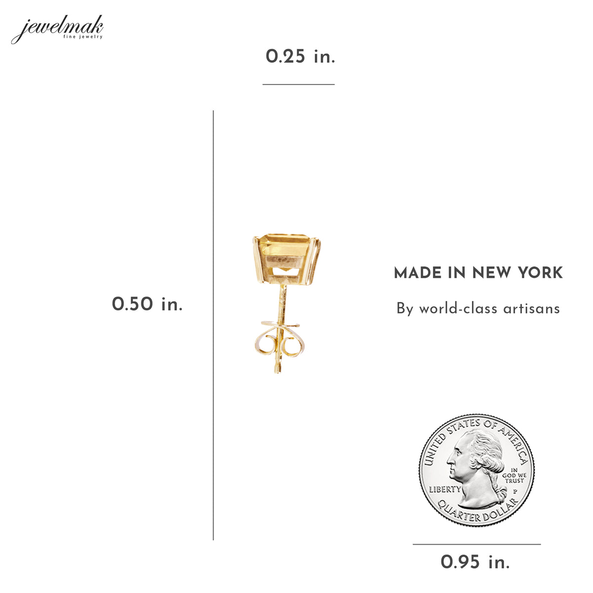 14k Citrine Square Stud Earring