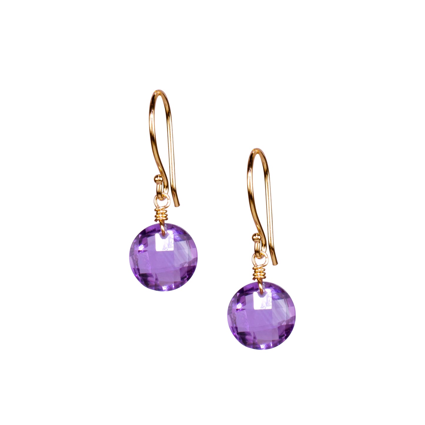 14k Amethyst Briolette Coin Drop Hook Earring