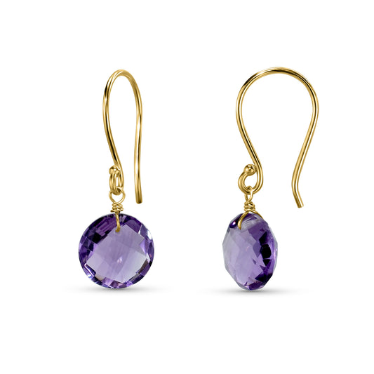14k Amethyst Briolette Coin Drop Hook Earring