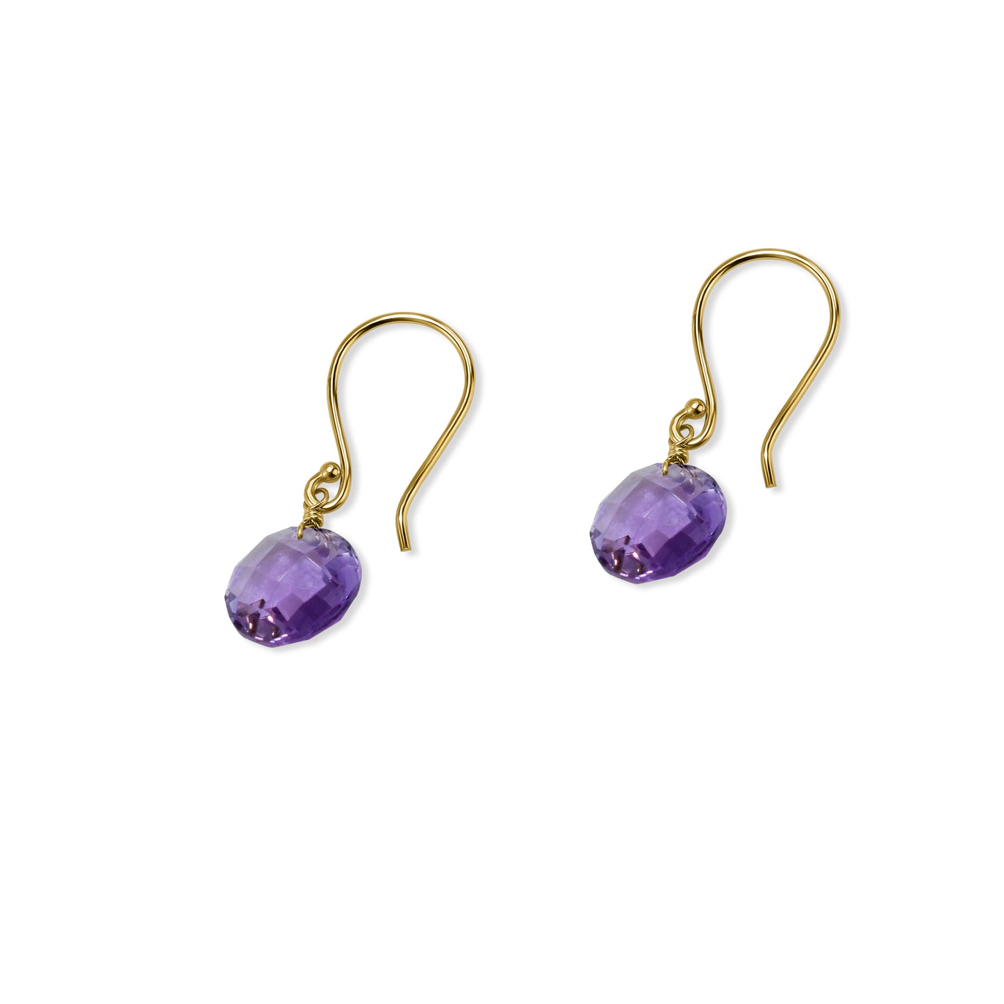 14k Amethyst Briolette Coin Drop Hook Earring