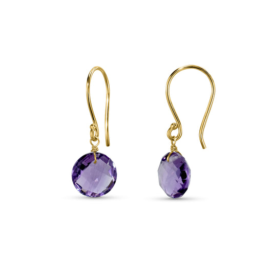 14k Amethyst Briolette Coin Drop Hook Earring