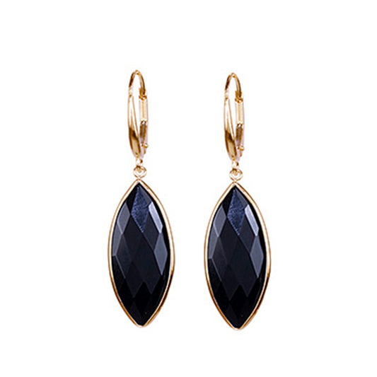 14k Black Onyx Marquise Bezel Leverback Earring
