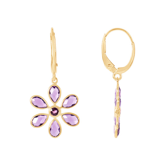 14k Amethyst Tourmaline Flower Leverback Earring