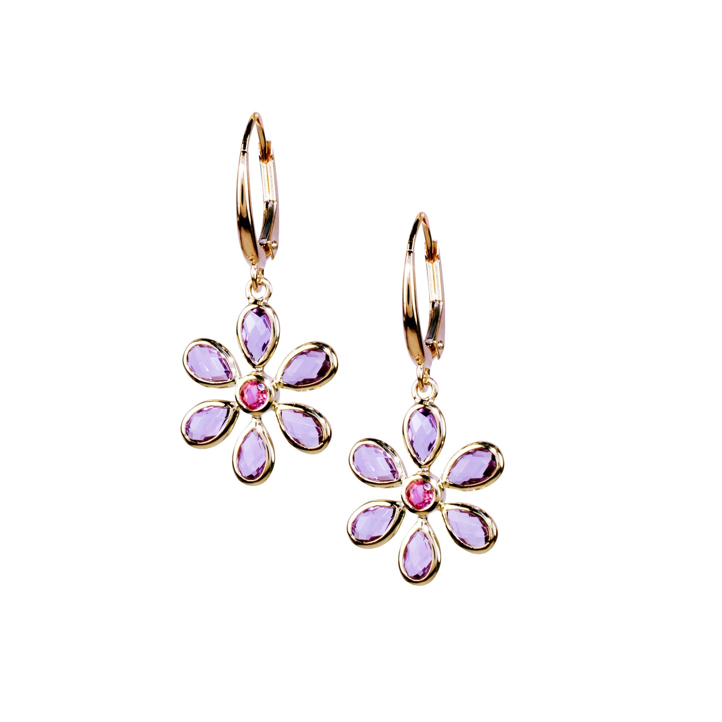 14k Amethyst Tourmaline Flower Leverback Earring