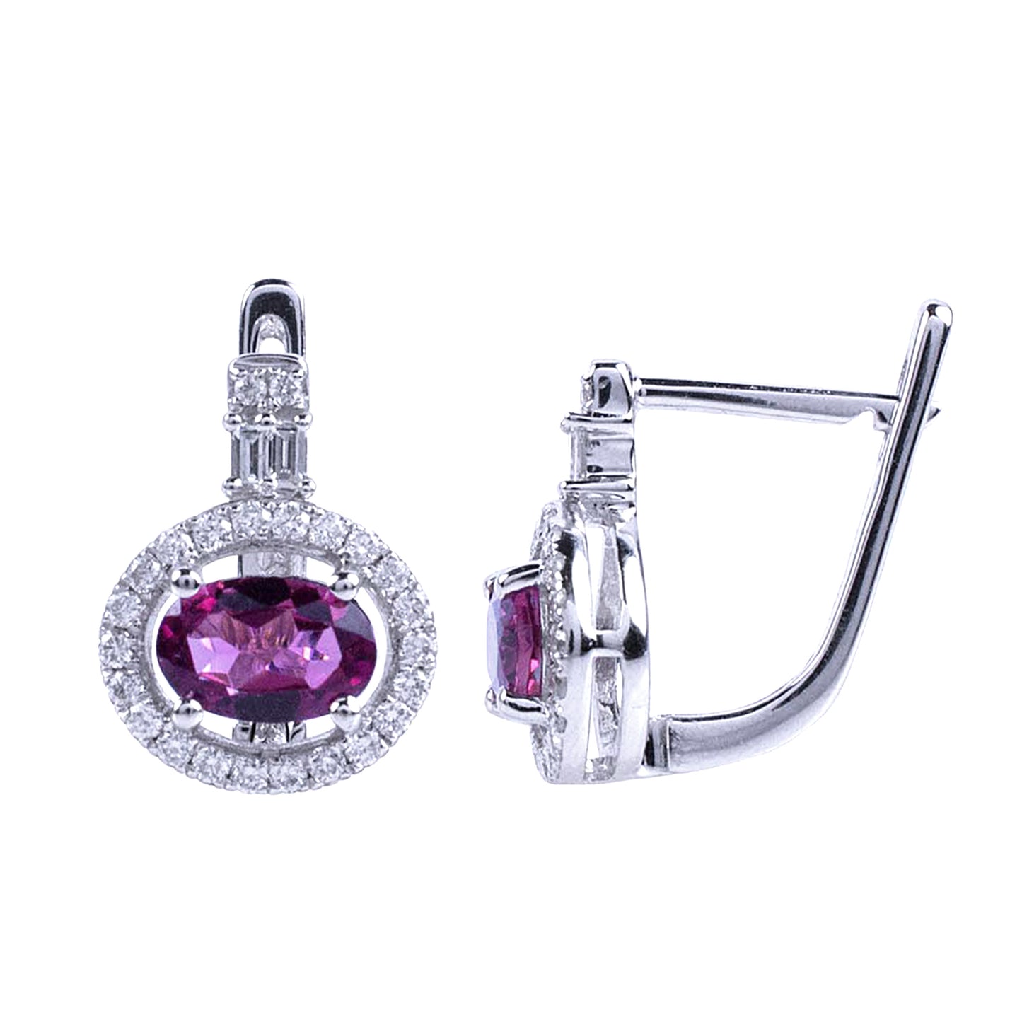 14k White Gold Pink Tourmaline Vs Diamond Hoop Earring