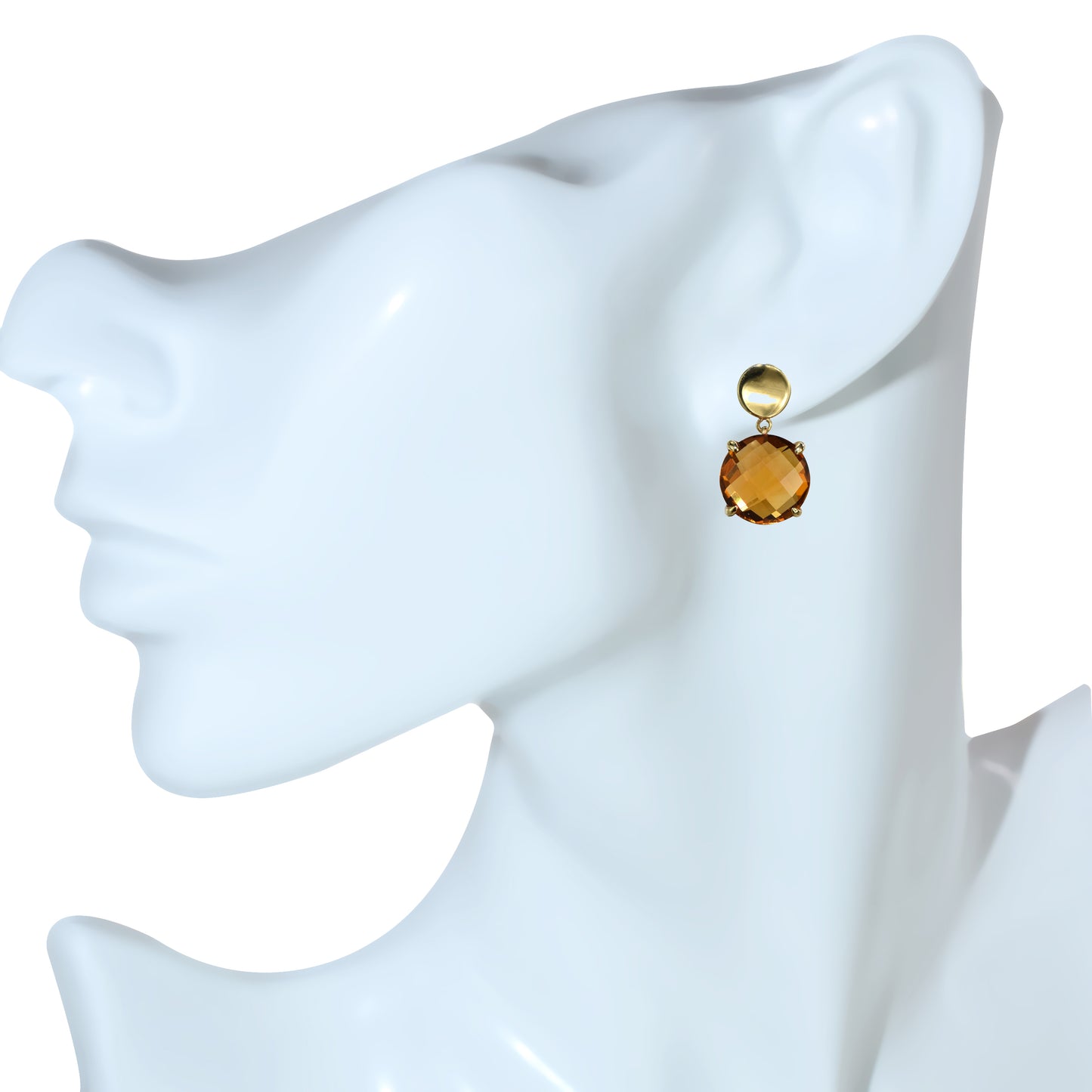 14k Citrine Prong Setting Gold Wavy Coin Post Earring