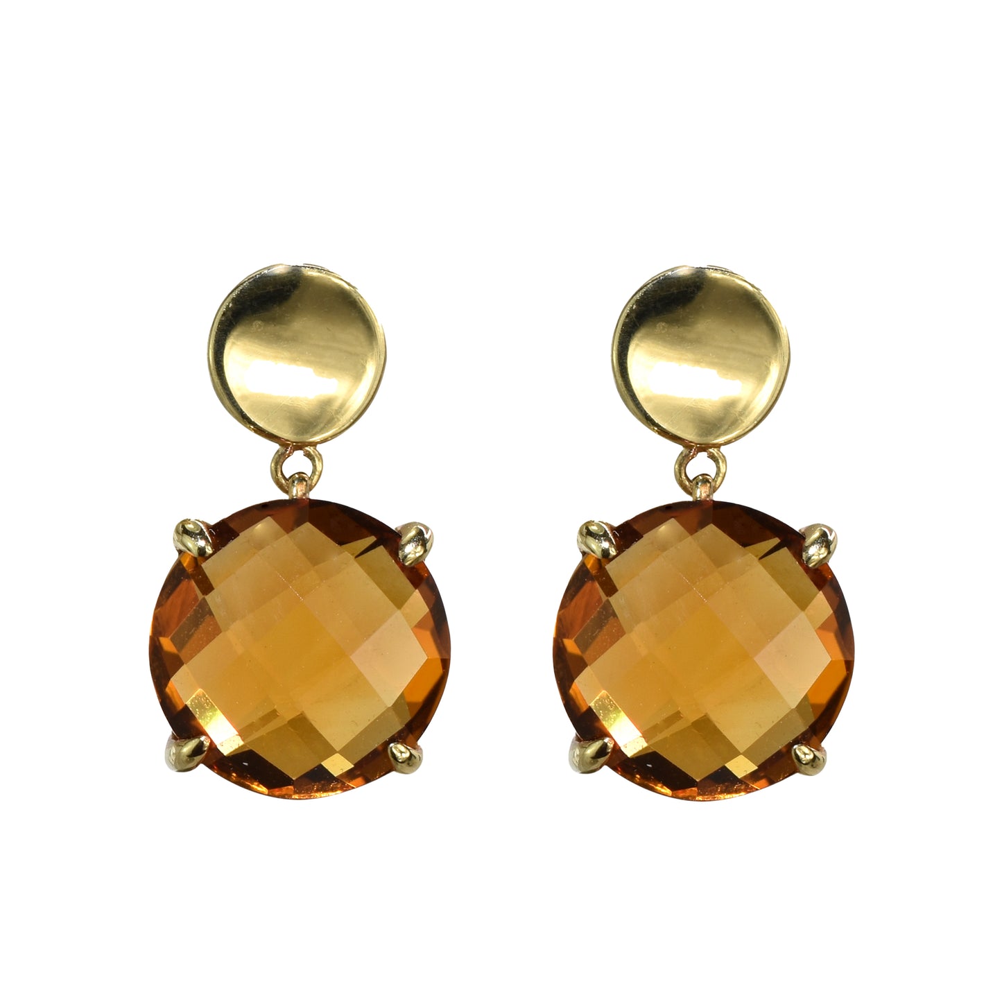 14k Citrine Prong Setting Gold Wavy Coin Post Earring