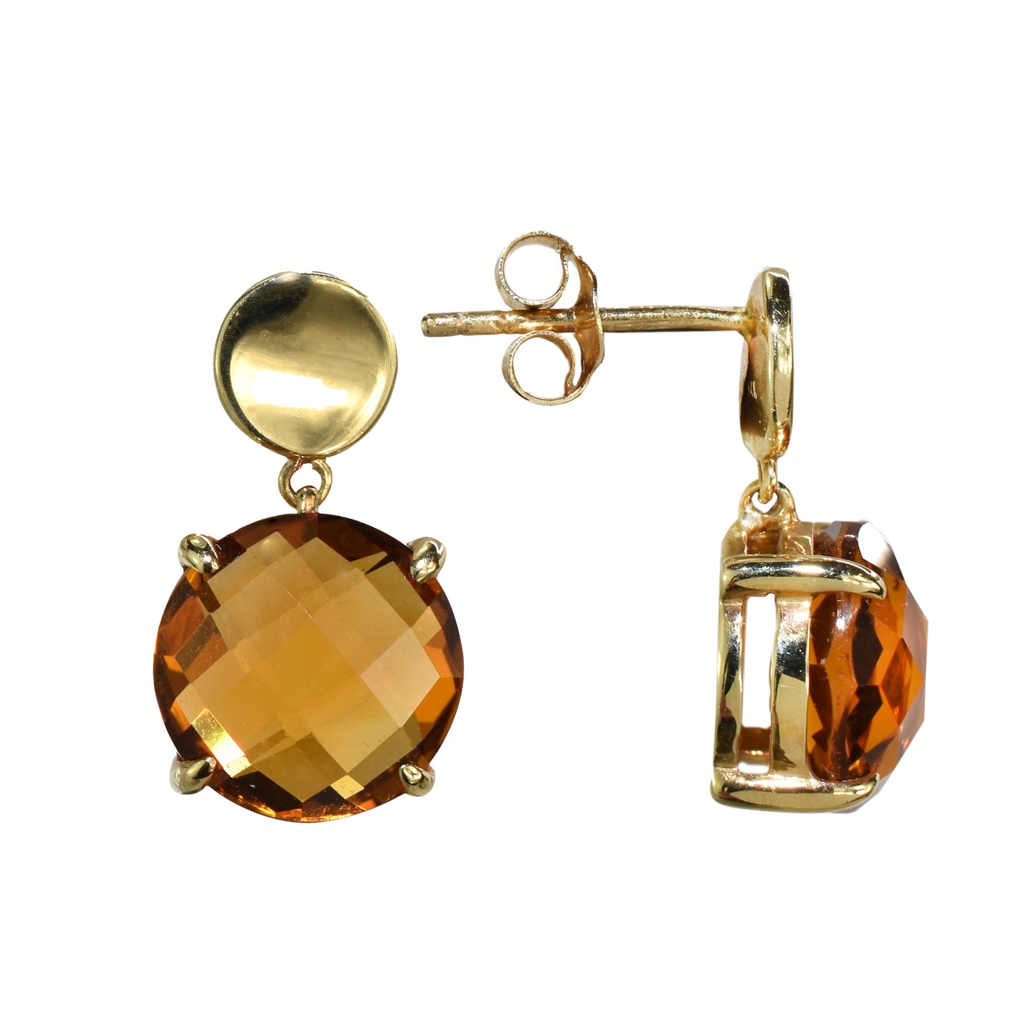 14k Citrine Prong Setting Gold Wavy Coin Post Earring