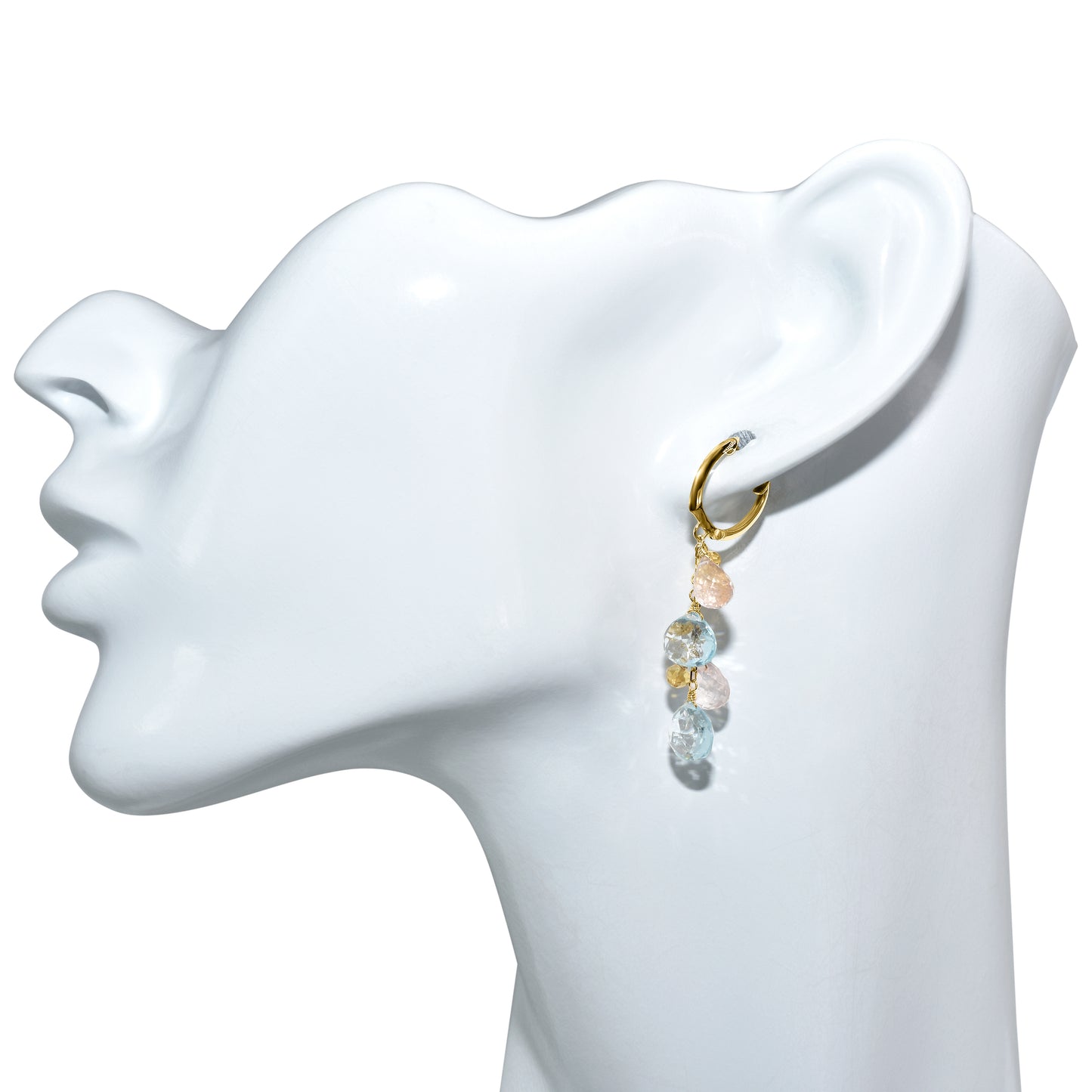 14k Multi Gemstone Blue Topaz, Rose Quartz, Citrine, Briolette Earring