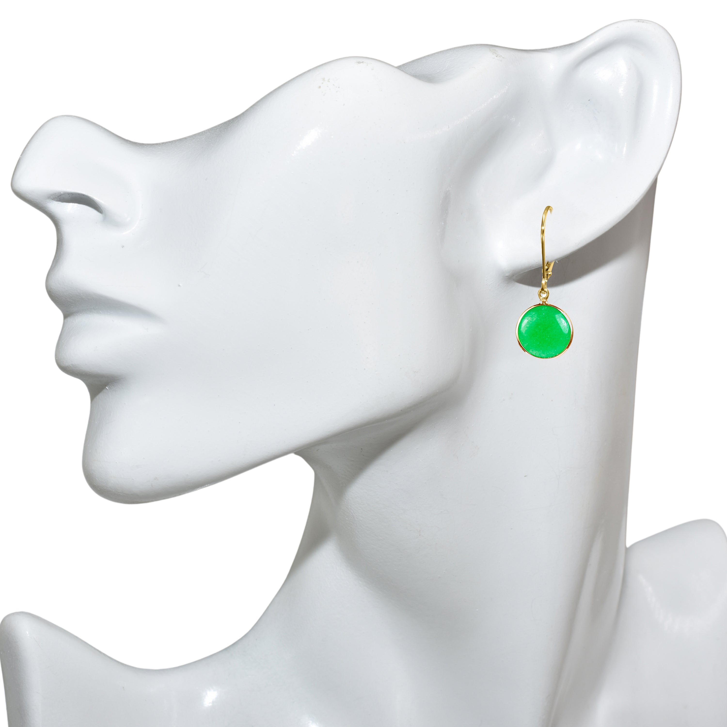 14k Green Jade Leverback Earring