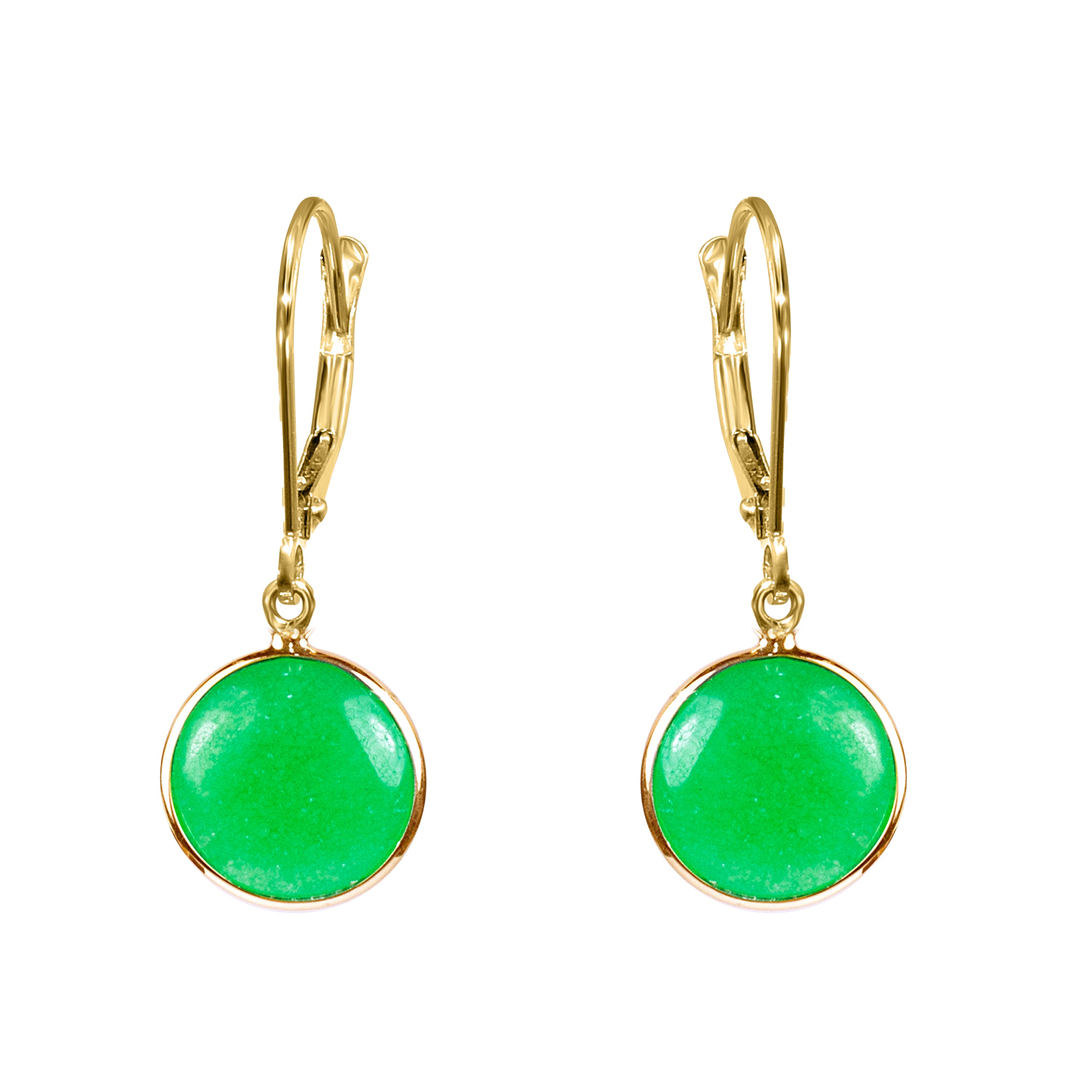 14k Green Jade Leverback Earring