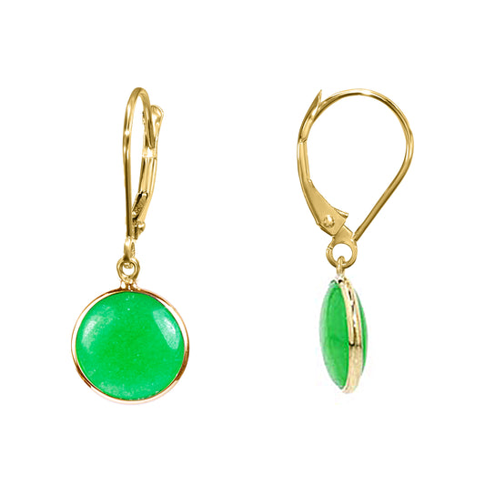 14k Green Jade Leverback Earring