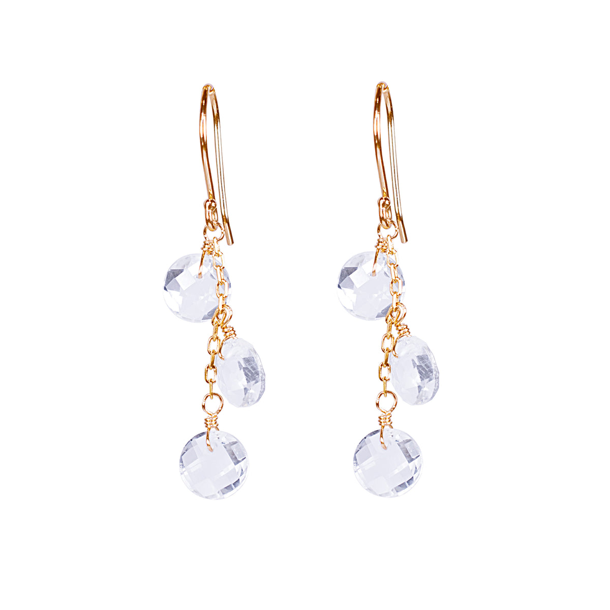 14k White Topaz Triple Coin Hook Earring