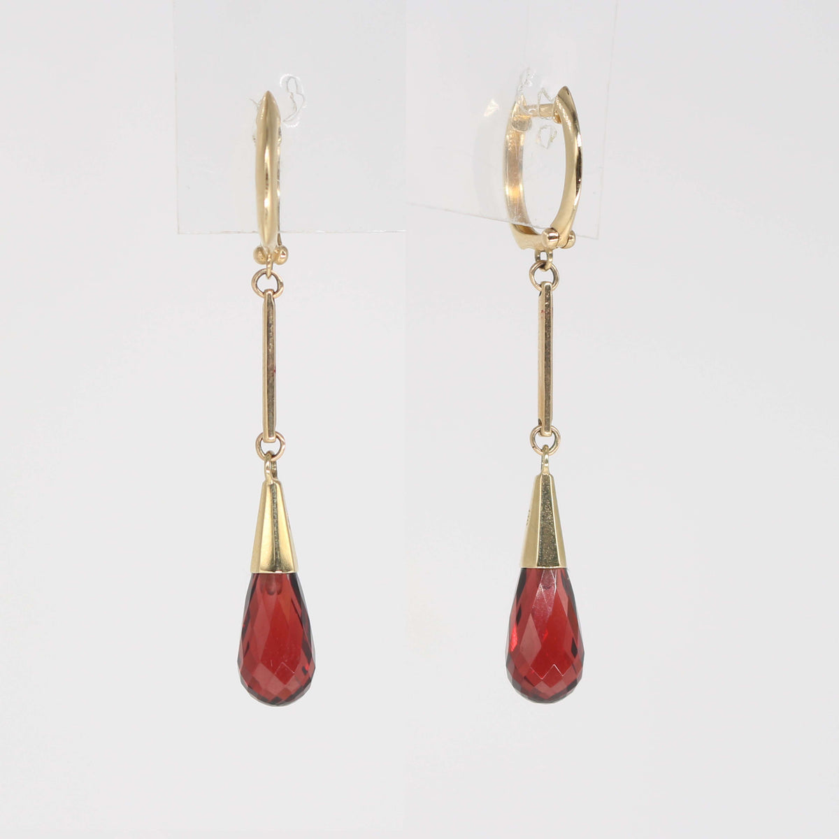 14k Garnet Gold Bar Huggie Hoop Dangle Earring