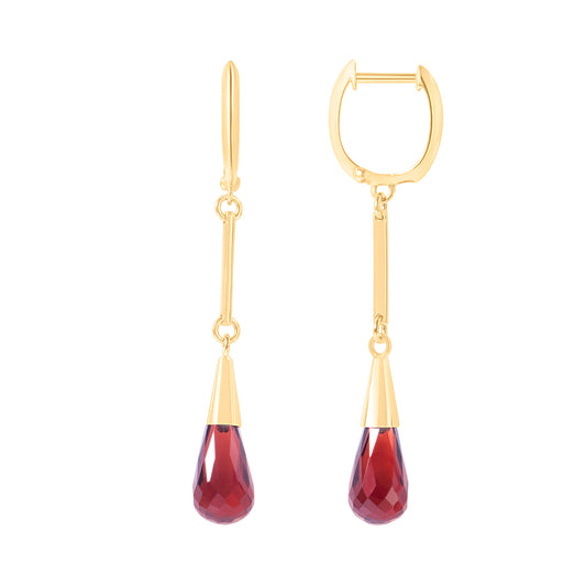 14k Garnet Gold Bar Huggie Hoop Dangle Earring