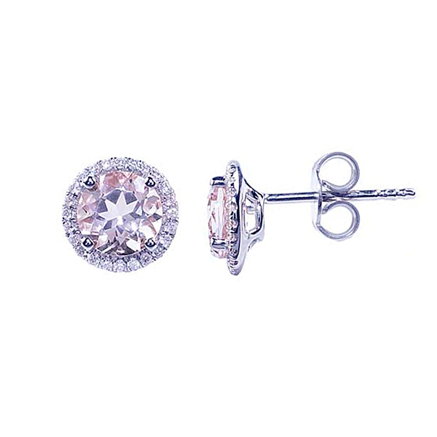 14k White Morganite Round VS Diamond Post Earring