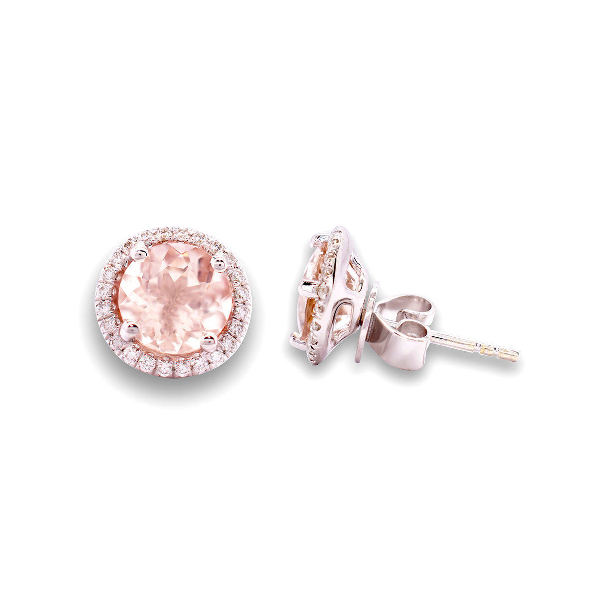 14k White Morganite Round VS Diamond Post Earring