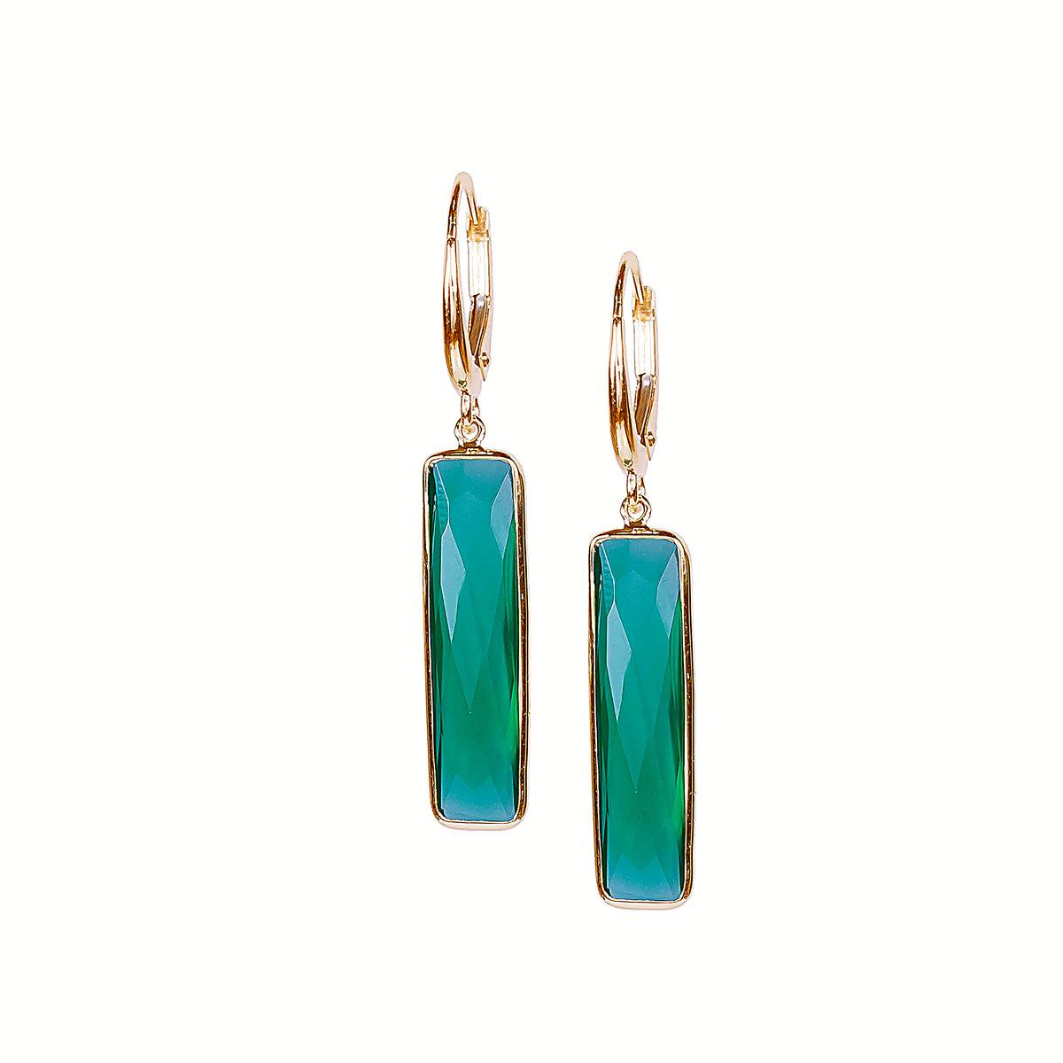 14k Green Onyx Rectangular Bezel Leverback Earring