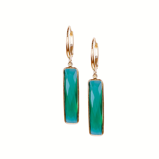 14k Green Onyx Rectangular Bezel Leverback Earring