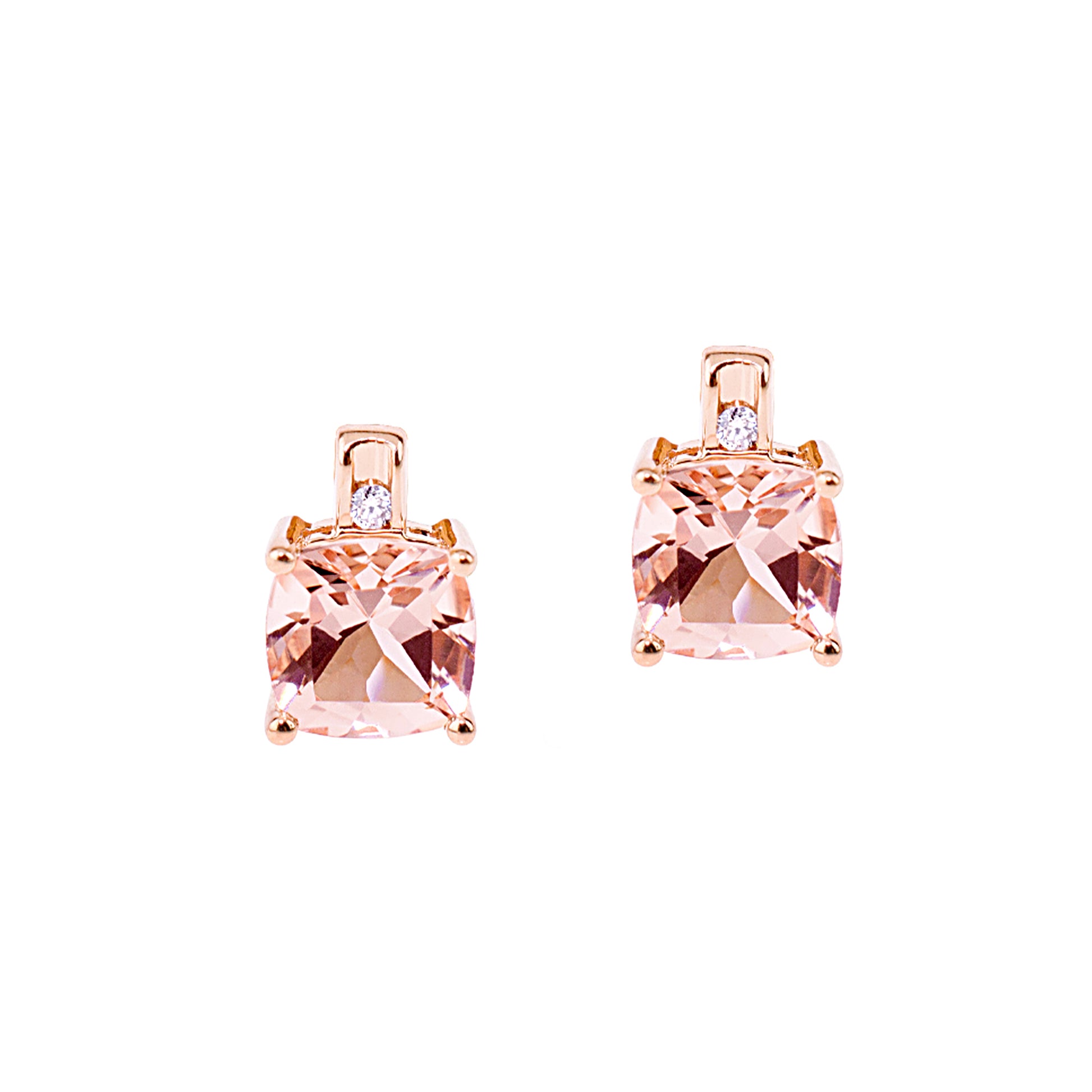 14k Morganite VS Diamond Square Post Earring