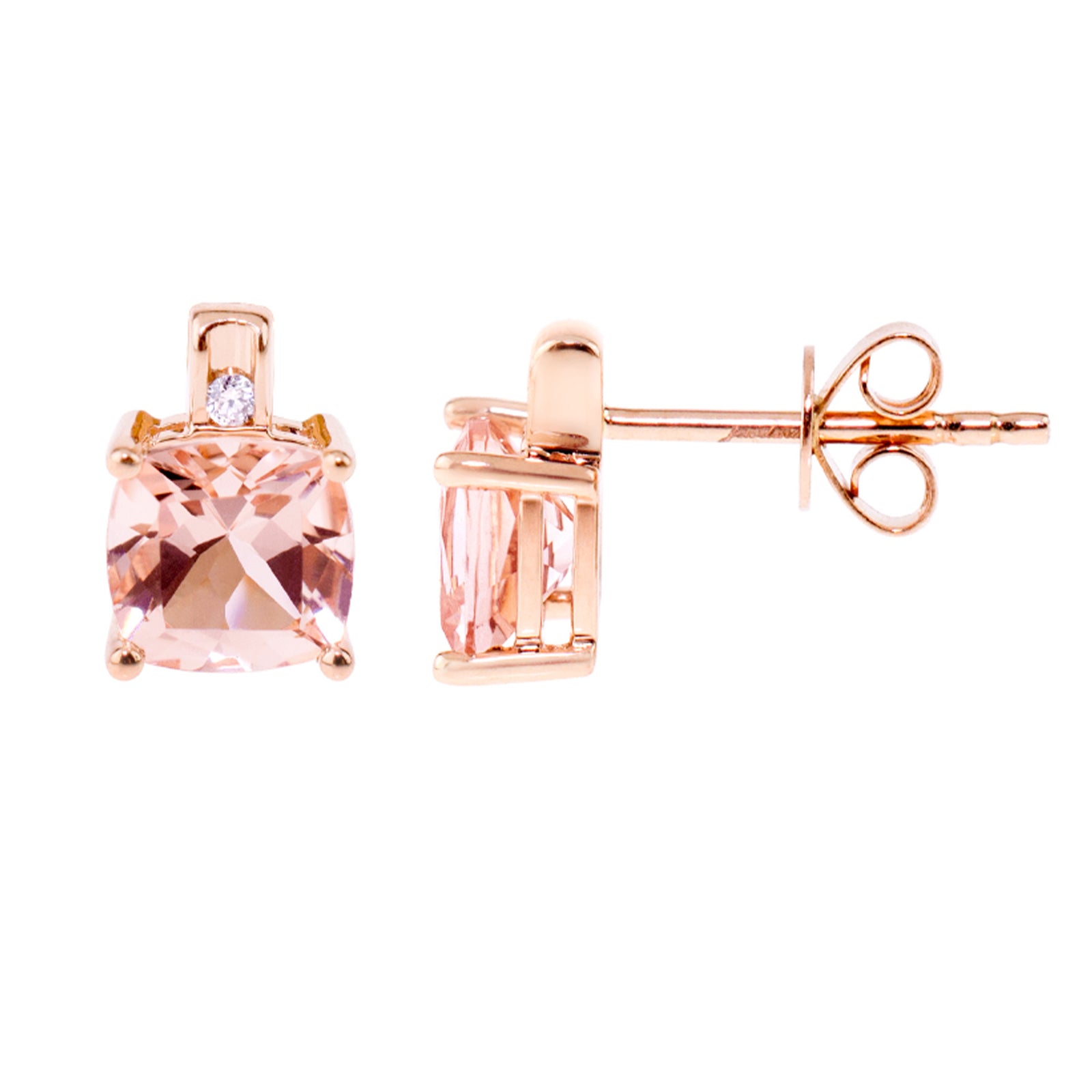 14k Morganite VS Diamond Square Post Earring